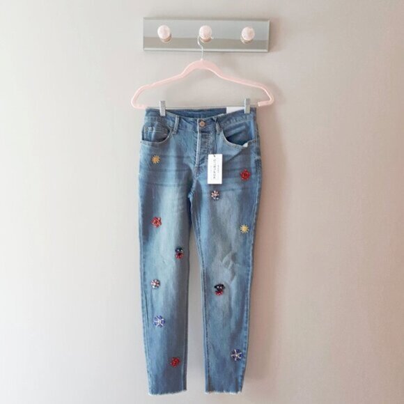 NWT For the Republic floral applique embellished slim ankle jeans 25 - Picture 6 of 11